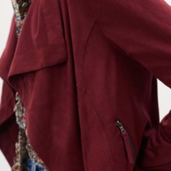 Marrakech Draped Suede Jacket in Wine - Picture 2 of 2